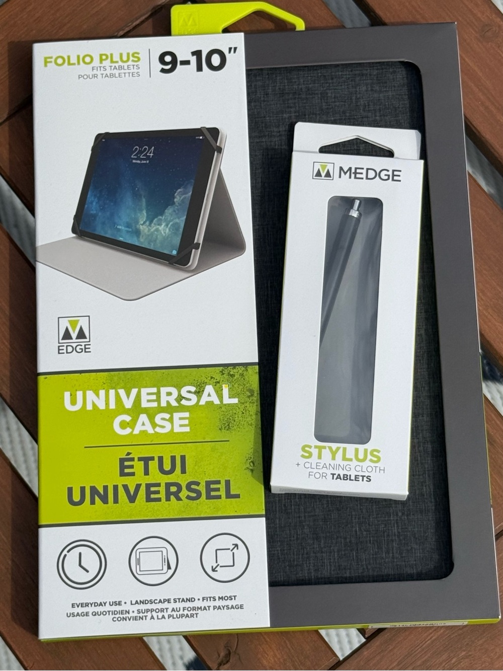 edge Universal Tablet Case with Gray Fabric Exterior and Silver Stylus